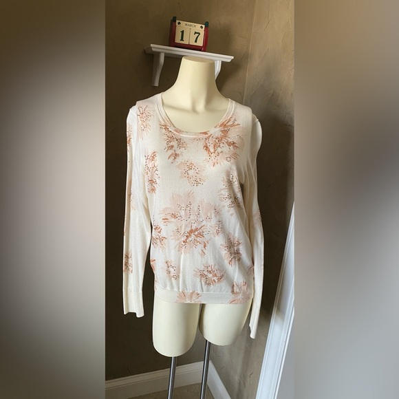 Talbots XL Cream Embellished sequins, beads Floral Long Sleeve Sweater Women's - Picture 2 of 16